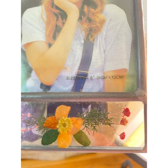 Vintage Dried Flowers Floral Picture Frame 3.5” by 5.25 Metal Clear Acrylic - Picture 8 of 12